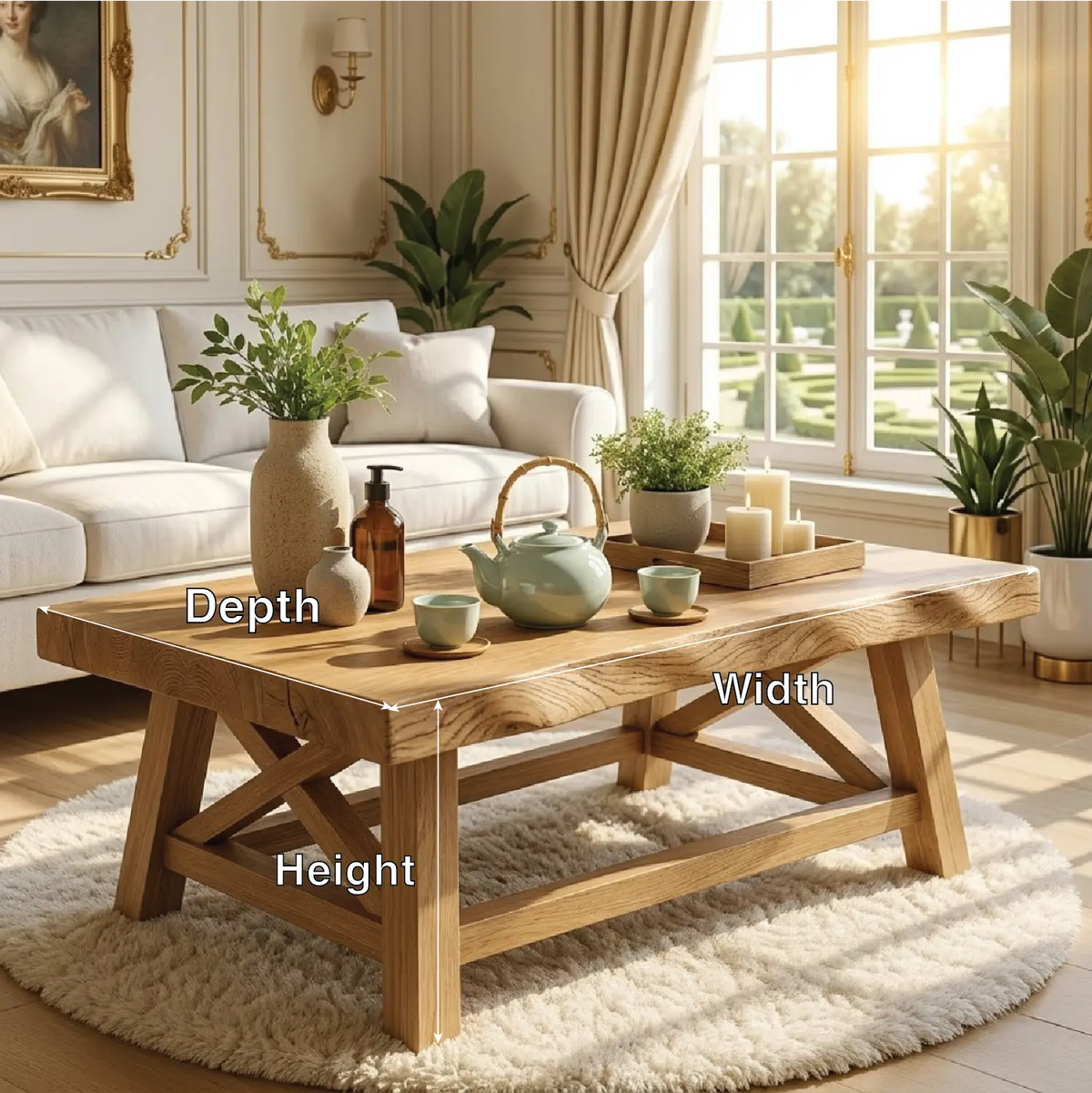 Handcrafted Wooden Coffee Table with X-Shaped Support, Natural Rustic Finish - view 7 of 7