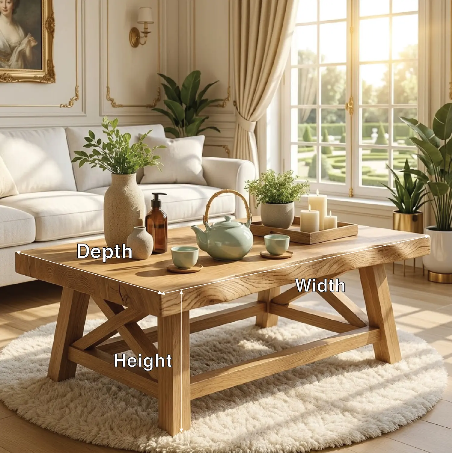 Handcrafted Wooden Coffee Table with X-Shaped Support, Natural Rustic Finish - view 7 of 7