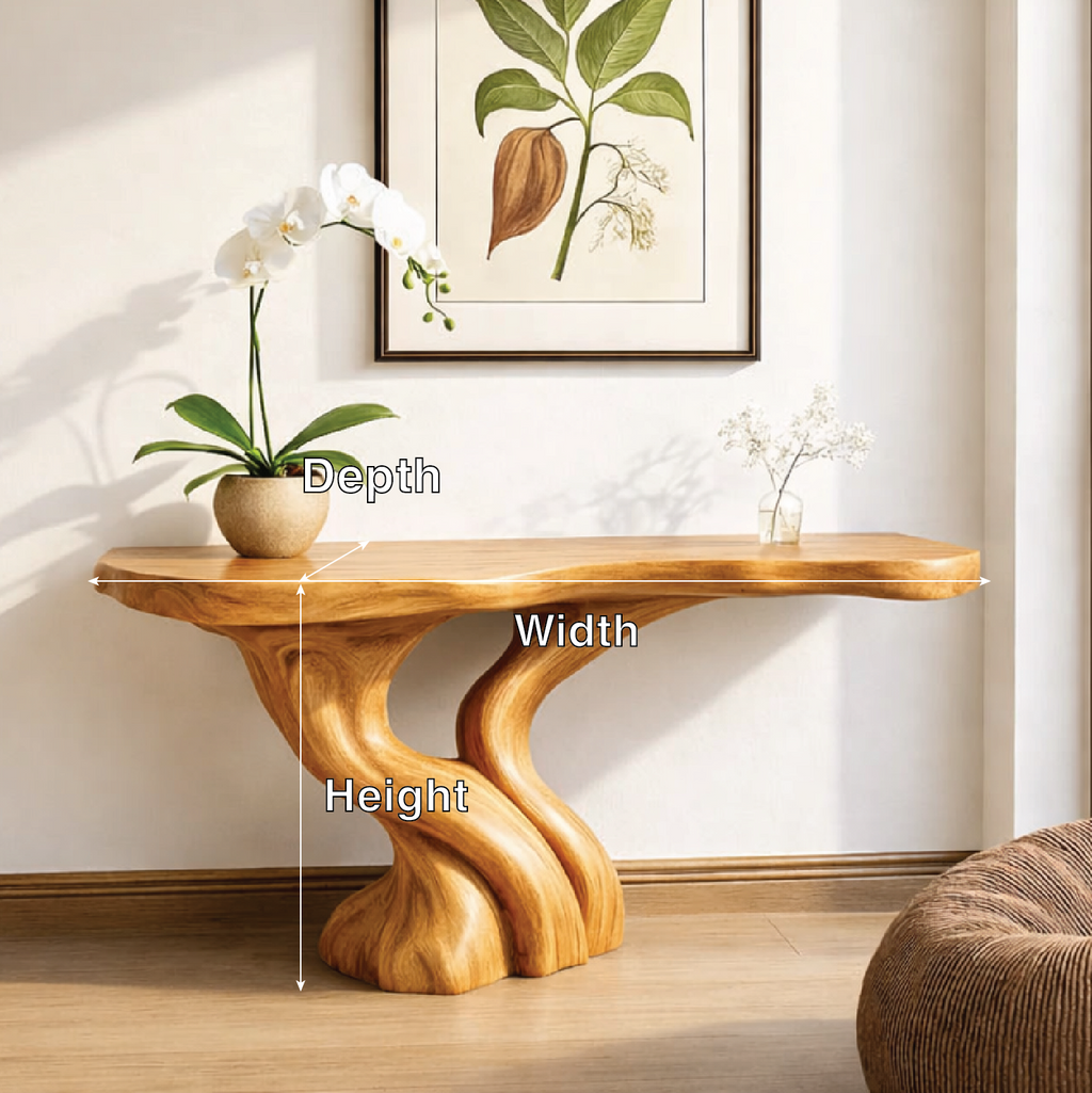 Organic Solid Wood Console Table, Sculptural Tree Root Base Entryway Hallway Furniture - view 3 of 7