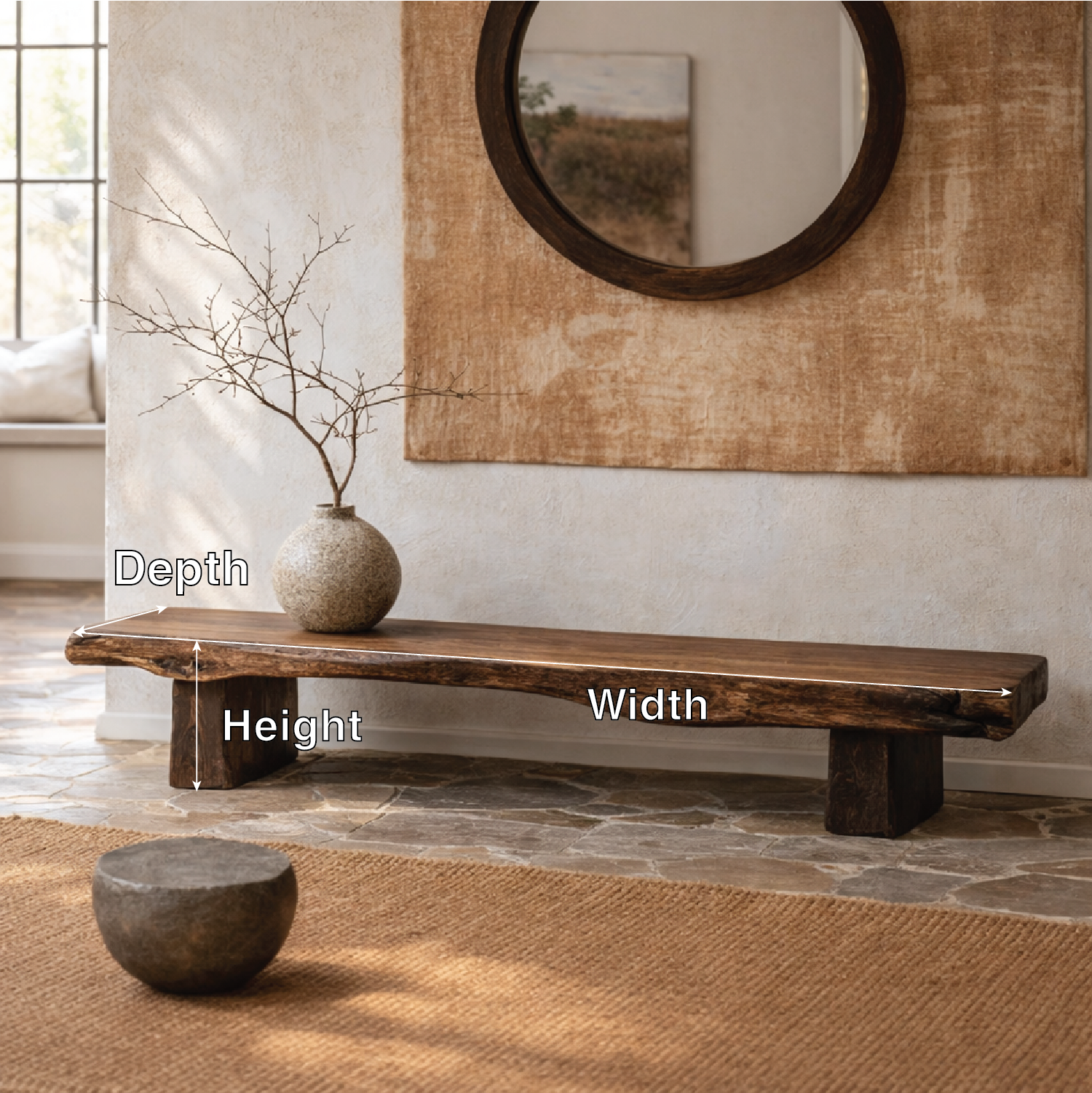 Live Edge Solid Wood Bench, Rustic Organic Entryway Seating - view 2 of 7