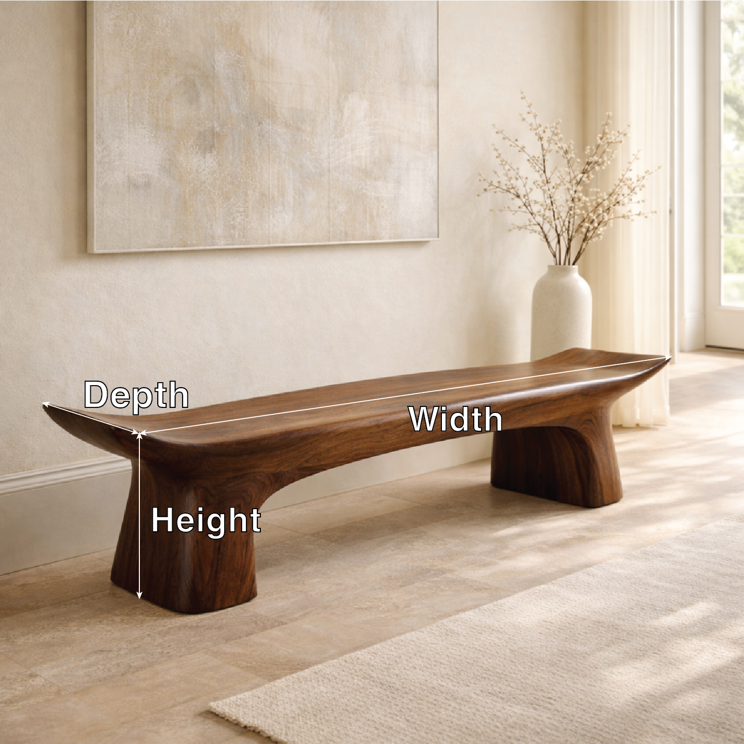 Modern Curved Entryway Bench Sculptural Hallway Seat Organic Minimalist Furniture - view 6 of 7