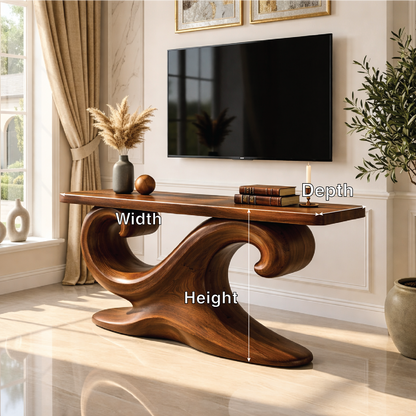 Solid Wood Console Table with Sculpted Curved Base, Artistic Modern Design - view 6 of 7