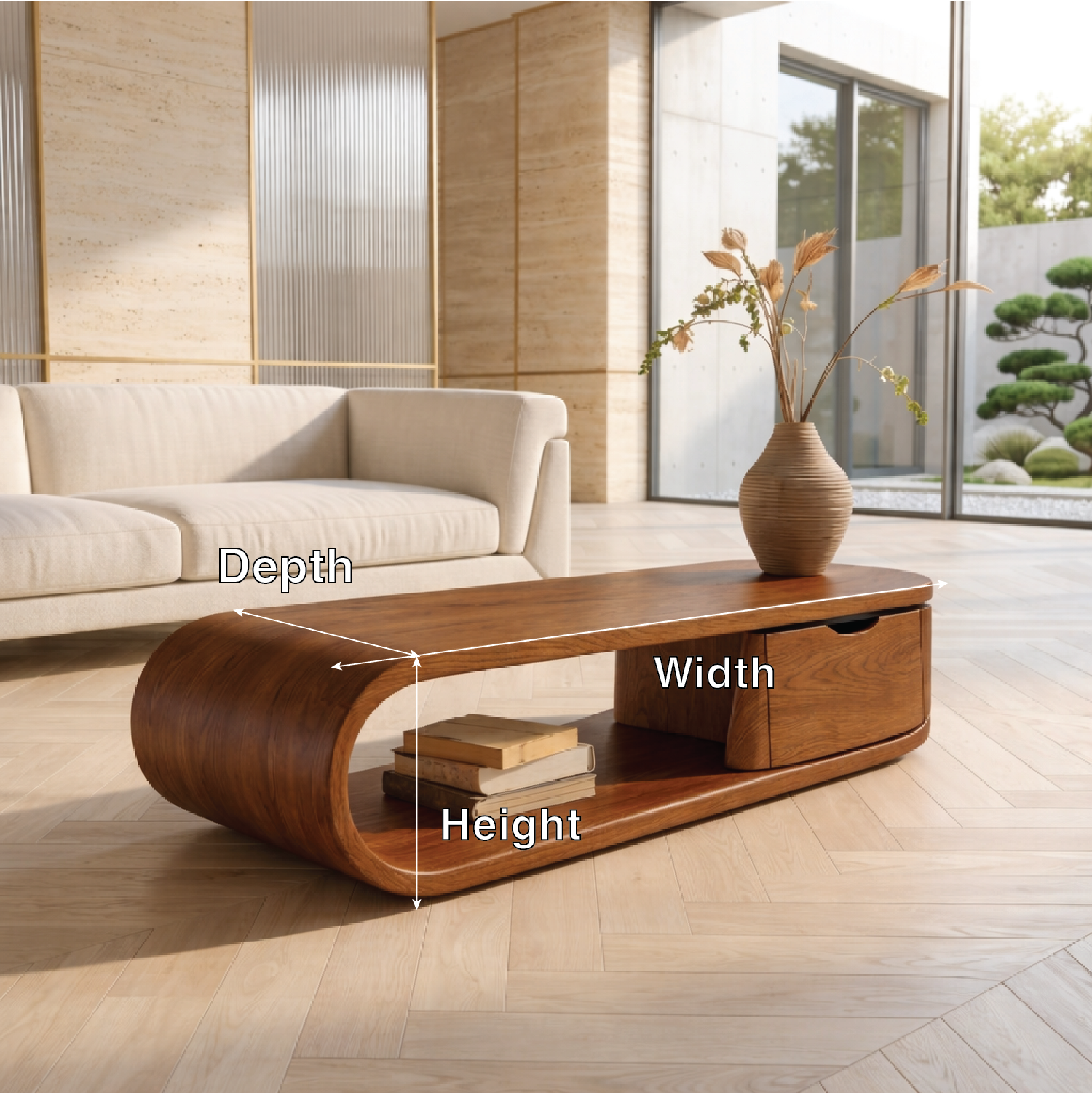 Modern Storage Coffee Table with Drawer and Open Shelf, Minimalist Living Room Table - view 6 of 7