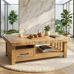 Modern Solid Wood Coffee Table with Drawer and Open Shelf for Living Room Storage - view 7 of 7