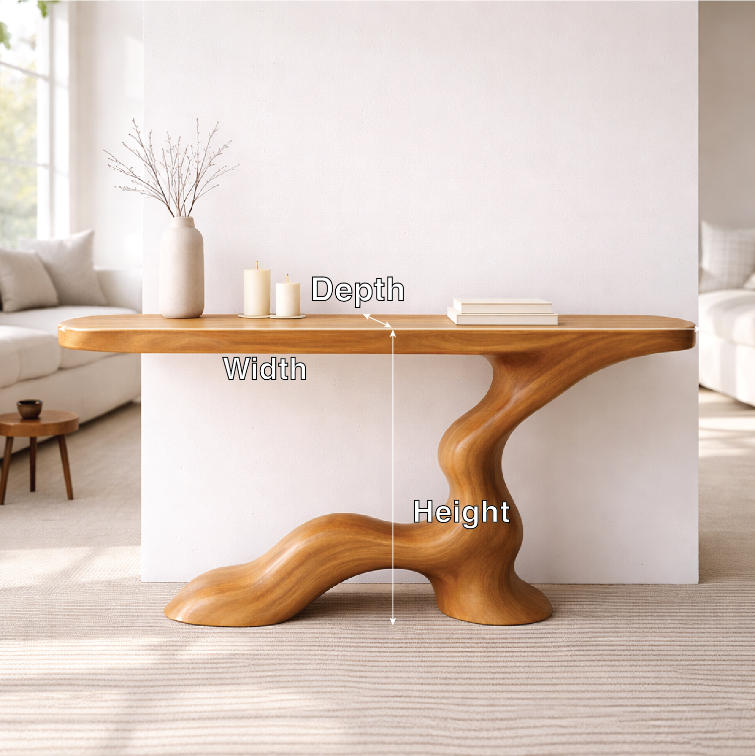 Modern Solid Wood Console Table, Sculptural Curved Base Entryway Hallway Walnut Statement Furniture - view 2 of 7