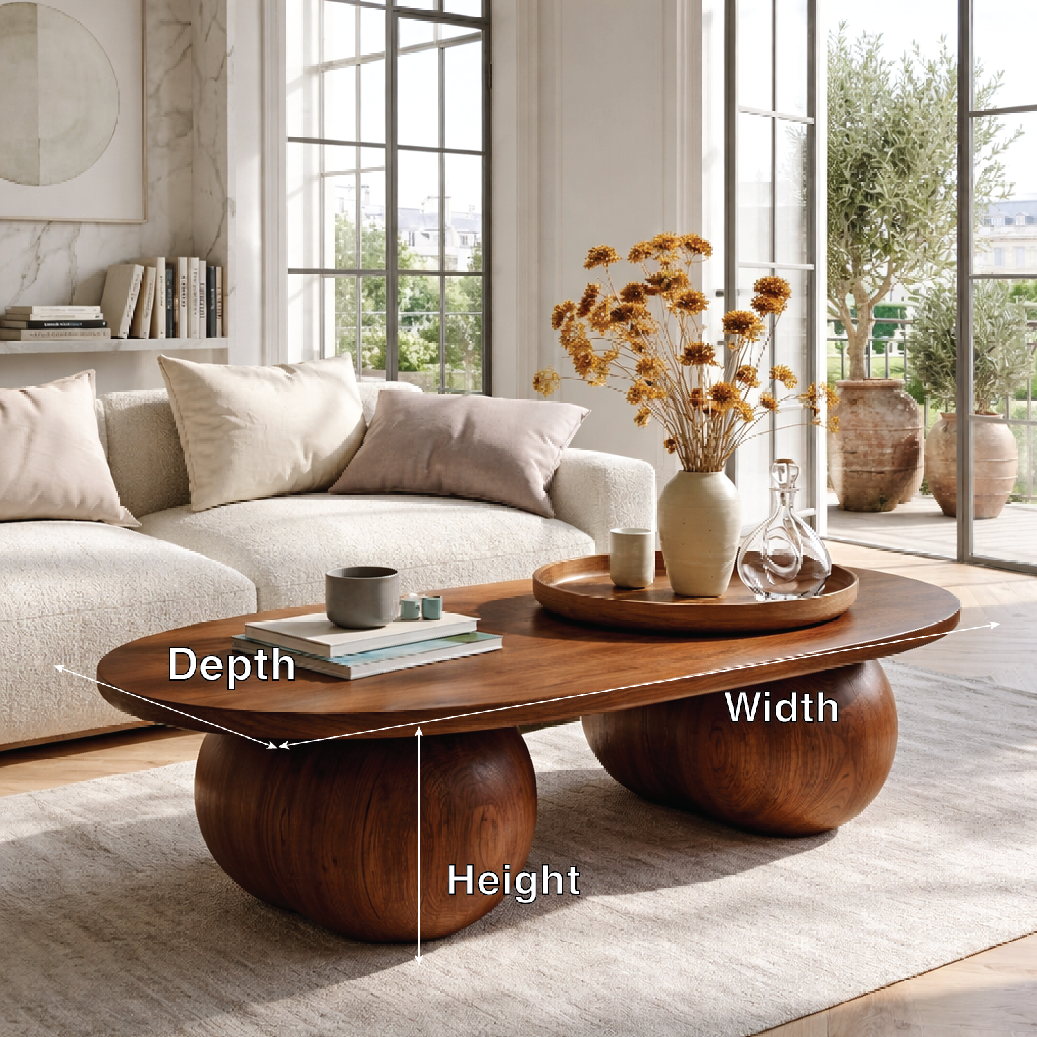 Modern Wooden Coffee Table with Round Sculptural Base - view 6 of 7