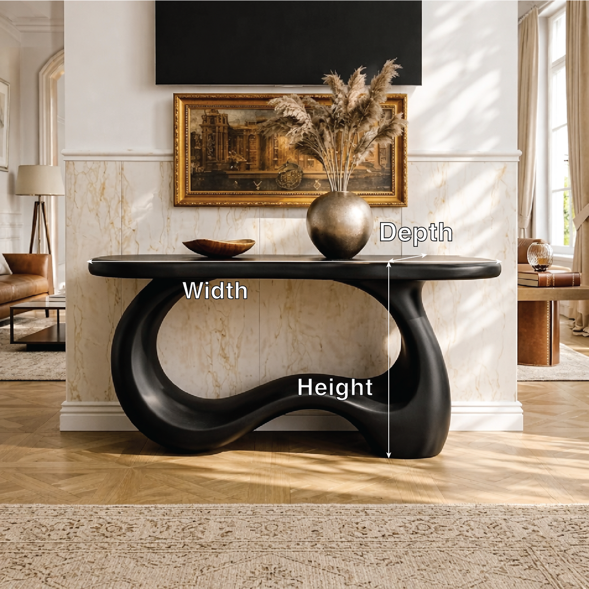 Solid Wood Console Table with Sculpted Curved Base, Modern Organic Design - view 7 of 7
