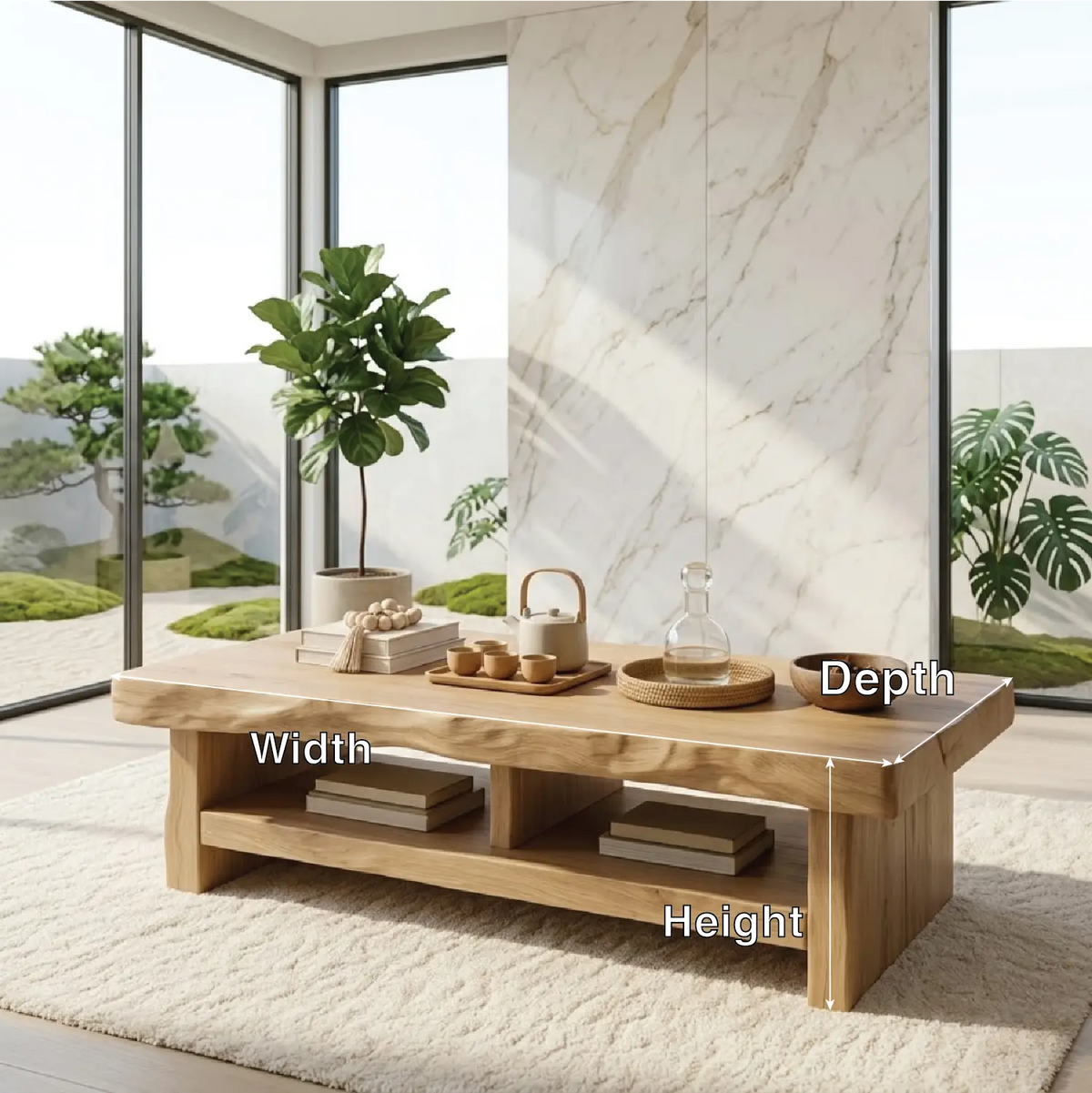 Rustic Solid Wood Coffee Table with Live Edge Top and Open Storage Shelf - view 5 of 7