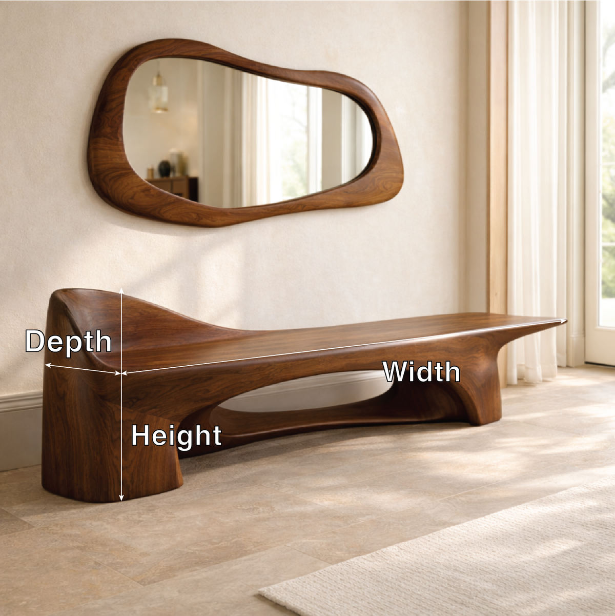 Sculptural Entryway Bench Modern Curved Hallway Seat Organic Statement Furniture - view 7 of 7