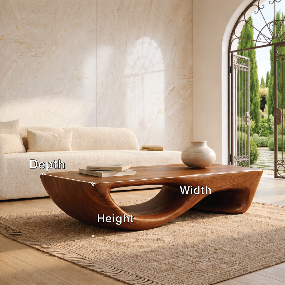 Contemporary Sculptural Coffee Table with Open Wave Base, Luxury Lounge Centerpiece - view 7 of 7