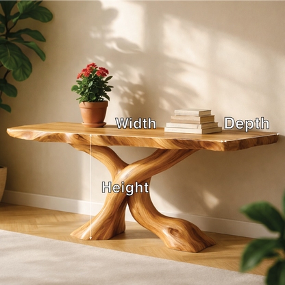 Solid Wood Entryway Console Table with Twisted Trunk Base and Natural Live Edge - view 2 of 7