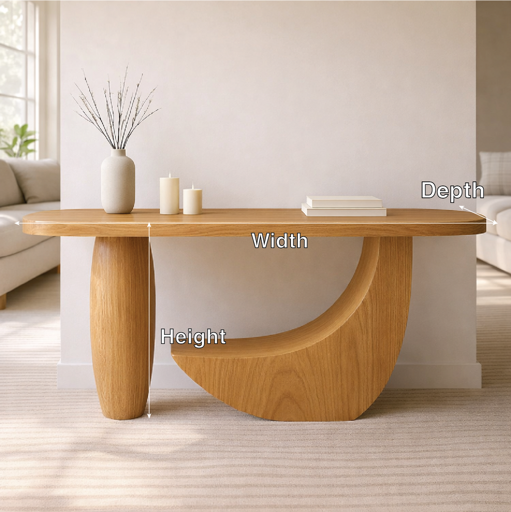 Modern Solid Wood Console Table, Sculptural Curved Base Entryway Hallway Statement Furniture - view 2 of 7