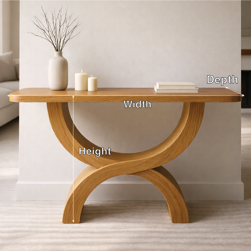 Modern Solid Wood Console Table, Sculptural Arch Base Entryway Hallway Statement Furniture - view 2 of 7