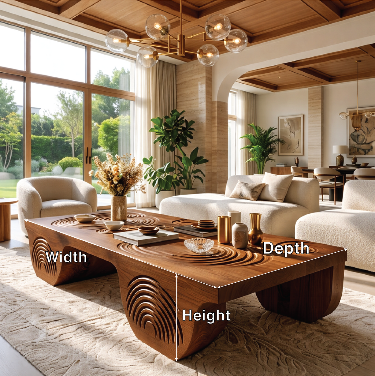 Artistic Wooden Coffee Table with Unique Carved Design - view 7 of 7