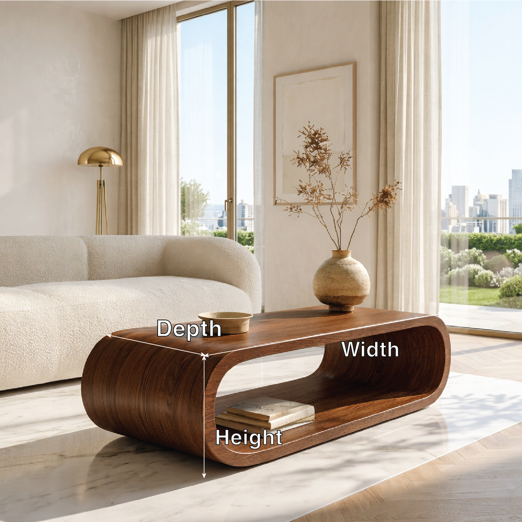 Modern Curved Coffee Table with Open Shelf for Contemporary Minimalist Interiors - view 6 of 7