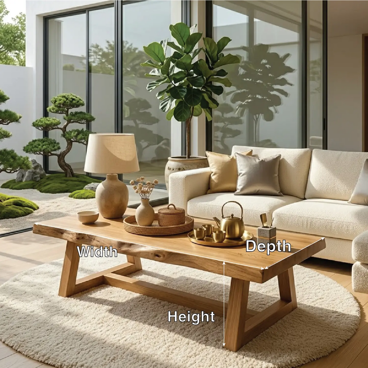 Rustic Solid Wood Coffee Table with Live Edge Top and Trestle Base for Living Room - view 5 of 7