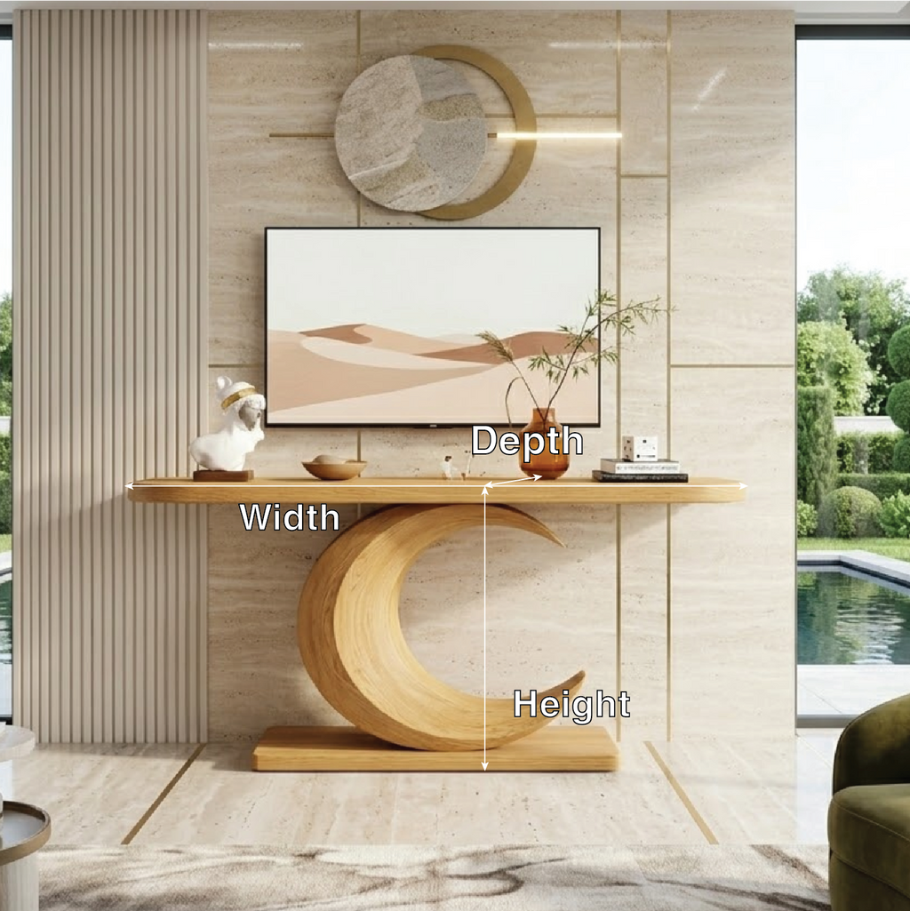 Solid Wood Console Table with Sculpted Crescent Base, Modern Artistic Design - view 6 of 7