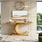 Solid Wood Console Table with Sculpted Crescent Base, Modern Artistic Design - view 6 of 7