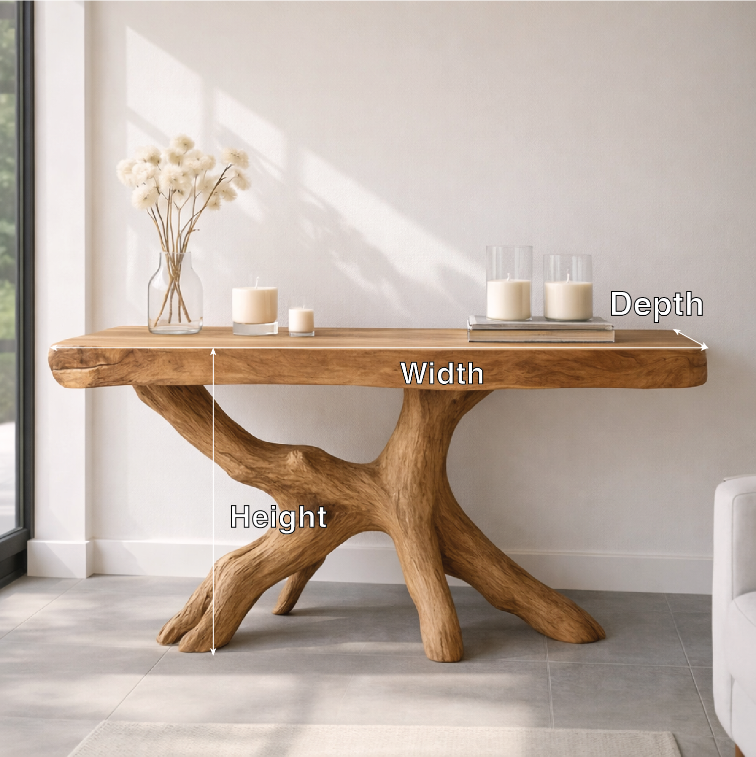Rustic Solid Wood Console Table, Natural Tree Root Base Entryway Hallway Statement Furniture - view 2 of 7
