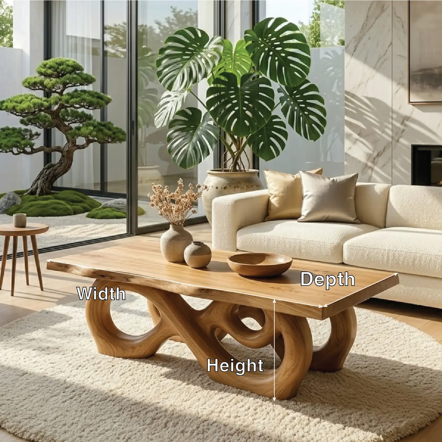 Sculptural Solid Wood Coffee Table with Artistic Carved Base, Modern Living Room Table - view 7 of 7