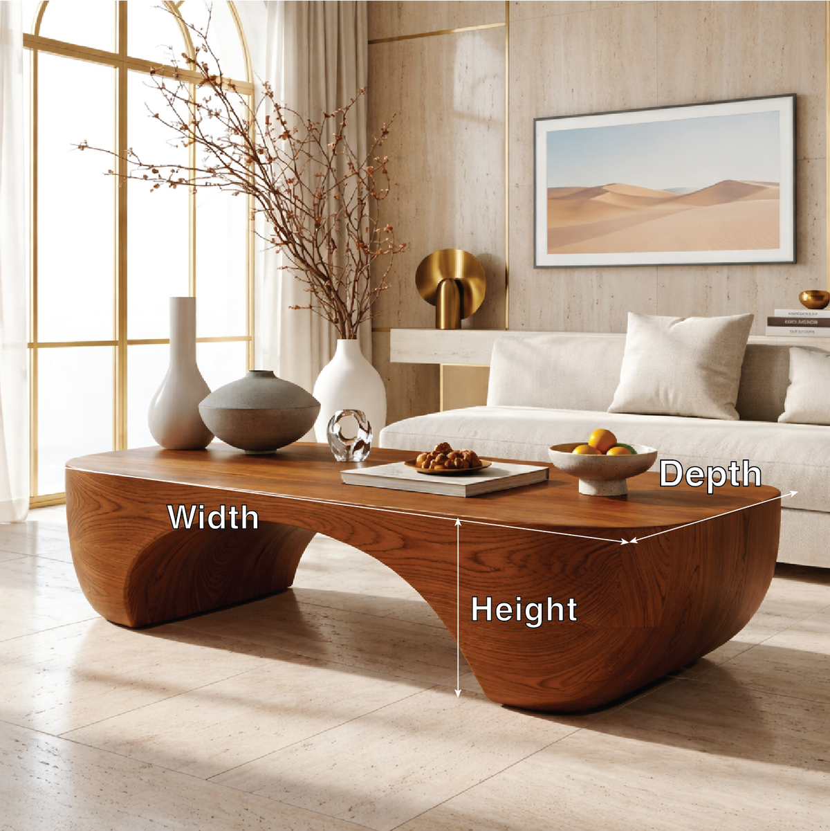 Elegant Wooden Coffee Table with Sculpted Curved Design - view 6 of 7