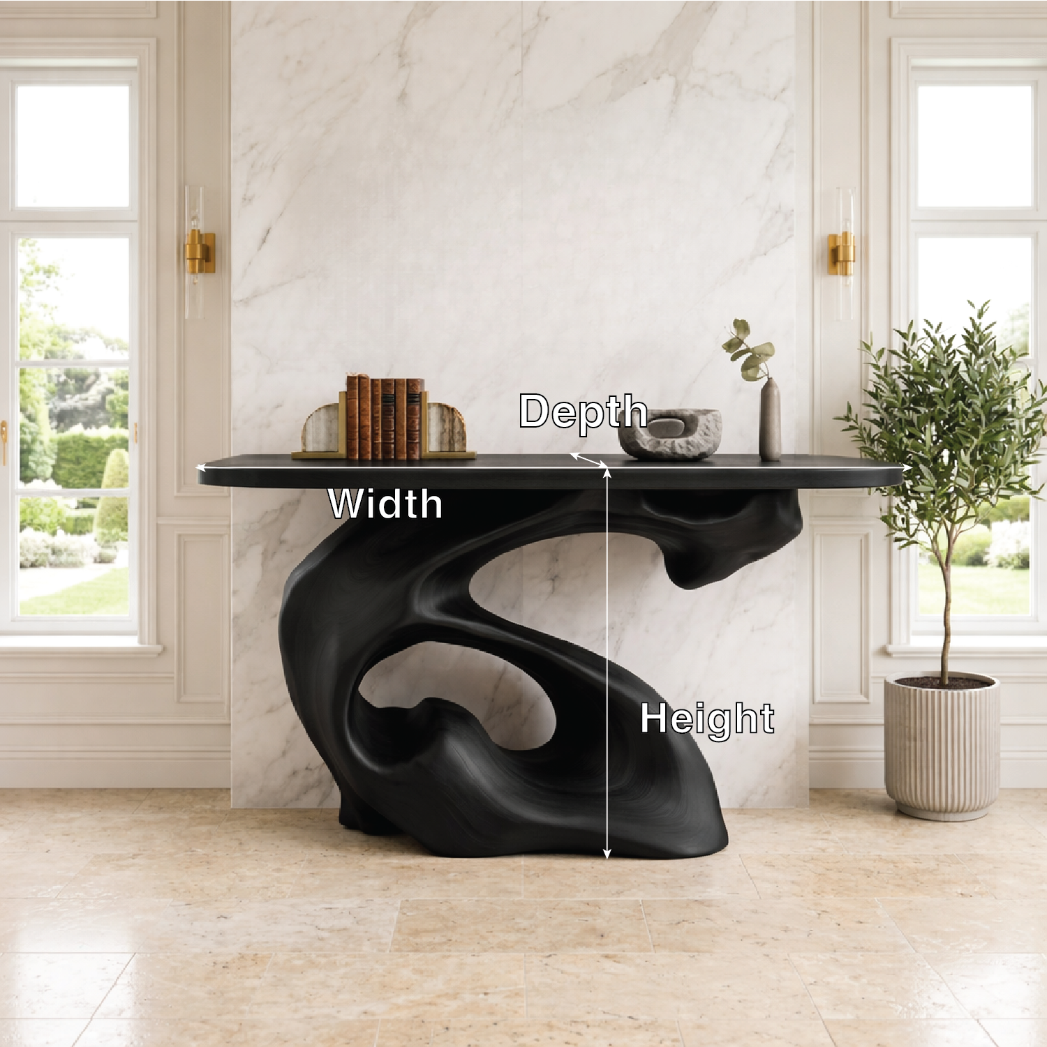 Solid Wood Console Table with Sculpted Organic Base, Artistic Modern Design - view 6 of 7