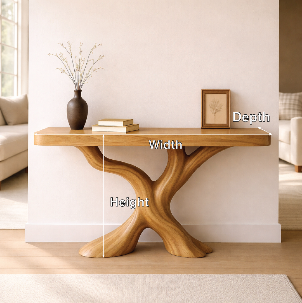 Organic Solid Wood Console Table, Sculptural Tree Base Entryway Hallway Furniture - view 6 of 7