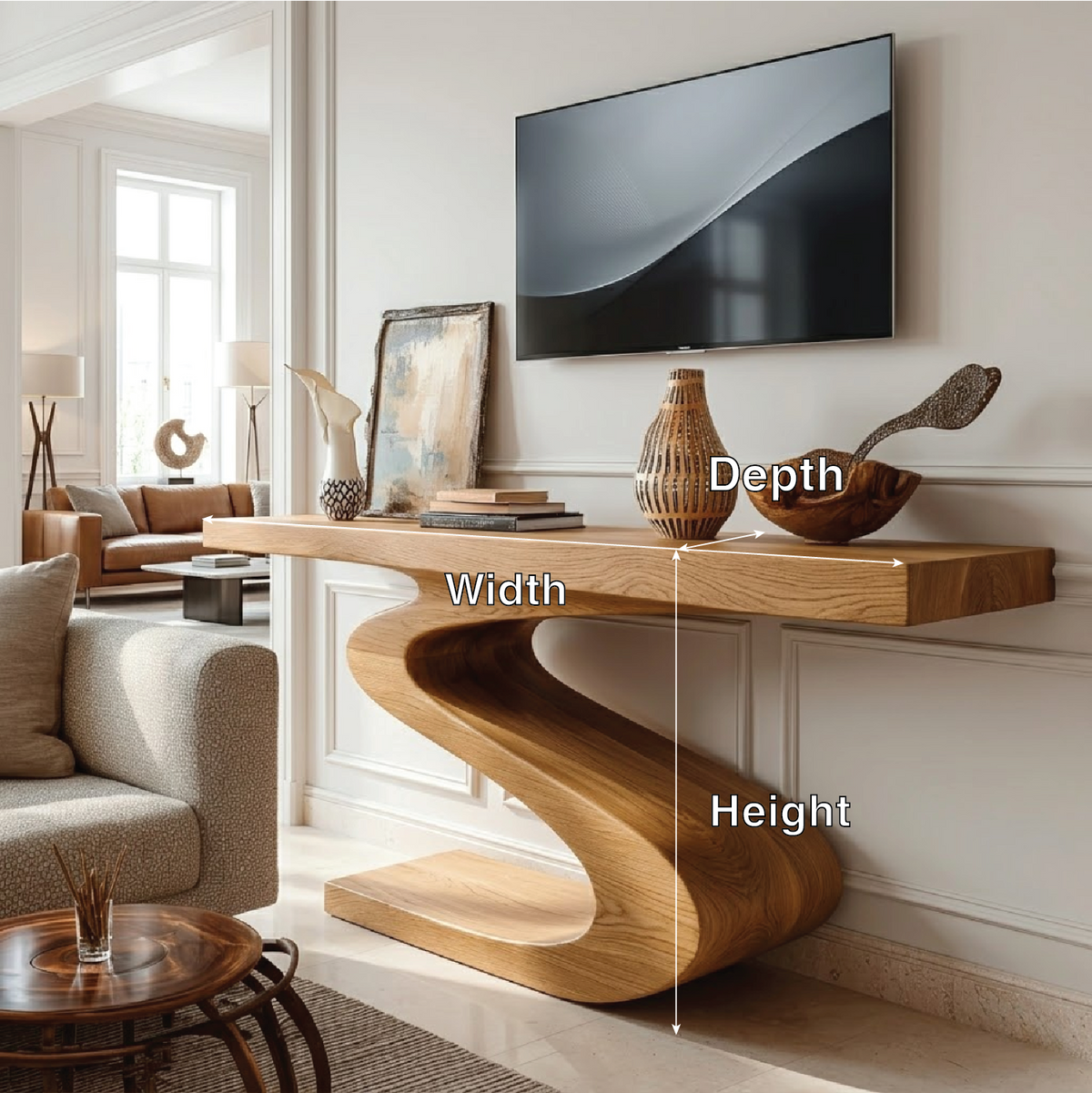 Solid Wood Console Table with Sculpted Curved Base, Modern Artistic Design - view 7 of 7