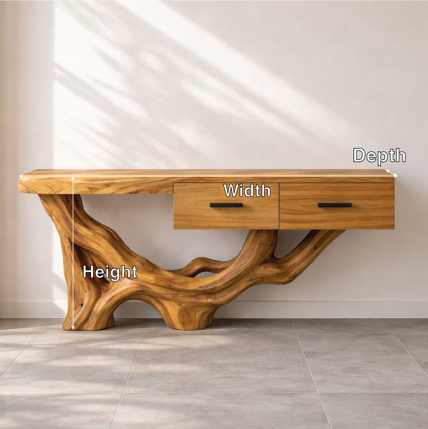 Rustic Solid Wood Console Table With Drawers, Tree Root Base Entryway Hallway Furniture - view 2 of 7