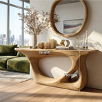 Modern Wooden Console Table with Round Mirror and Elegant Decor - view 7 of 7