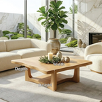 Solid Oak Coffee Table with Curved Edges and Open Base, Modern Japanese Style Living Room Table - view 7 of 7