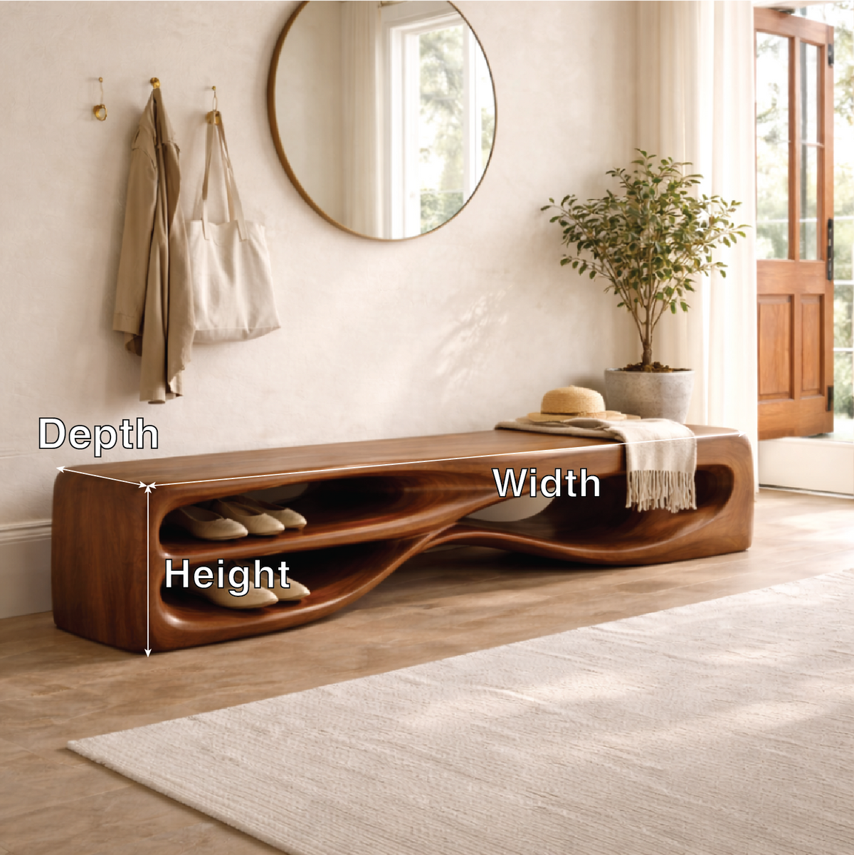 Modern Entryway Bench with Shoe Storage Sculptural Hallway Seat Statement Furniture - view 7 of 7