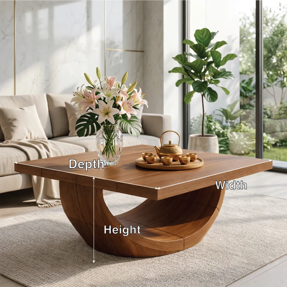 Unique Curved Wooden Coffee Table, Modern Minimalist Living Room Furniture - view 7 of 7
