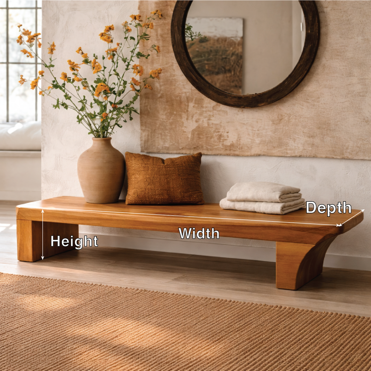 Solid Wood Low Profile Bench, Minimalist Modern Entryway Seating - view 3 of 7