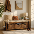Solid Wood Entryway Bench with Woven Basket Storage, Rustic Hallway Organizer - view 2 of 7