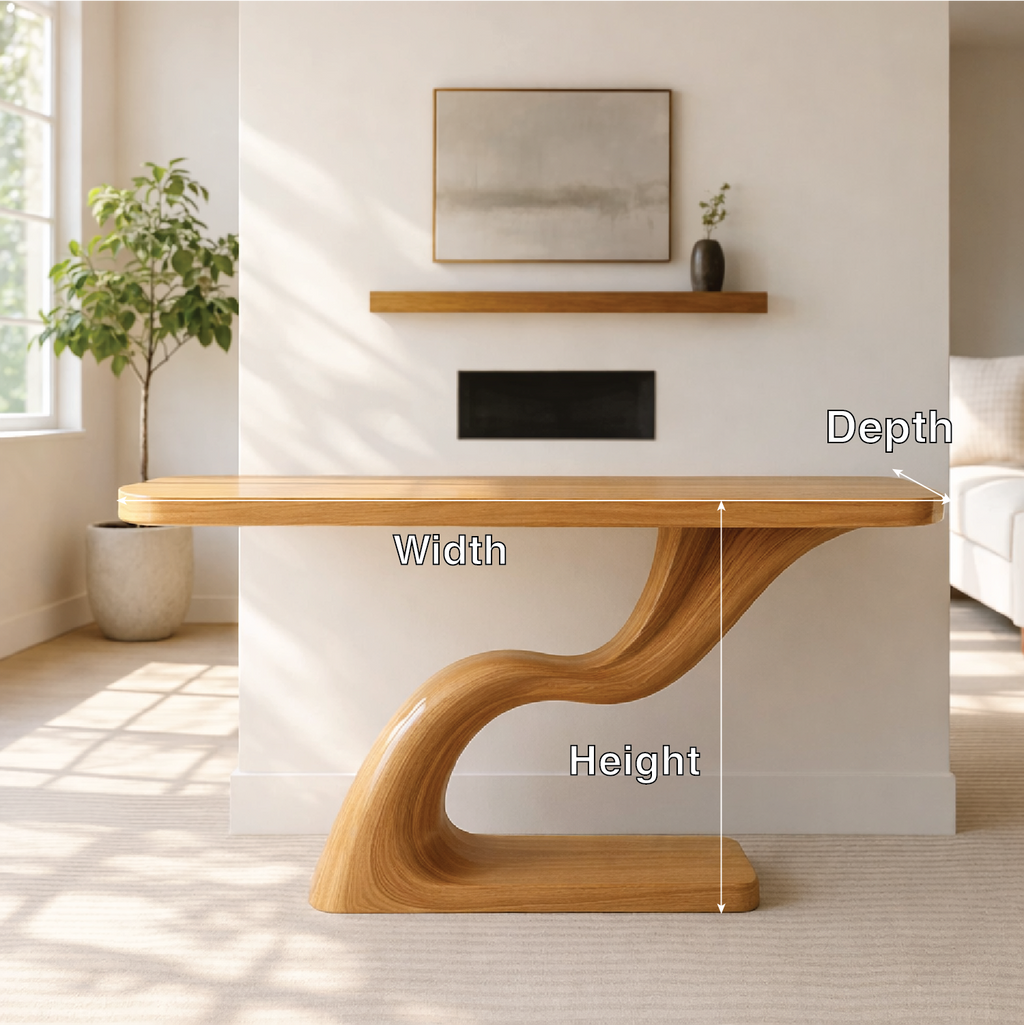 Modern Sculptural Solid Wood Console Table, Curved Base Entryway Hallway Statement Furniture - view 2 of 7