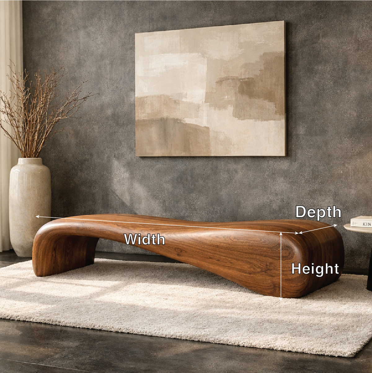 Modern Sculptural Wooden Entryway Bench, Curved Hallway Seating for Luxury Homes - view 5 of 7