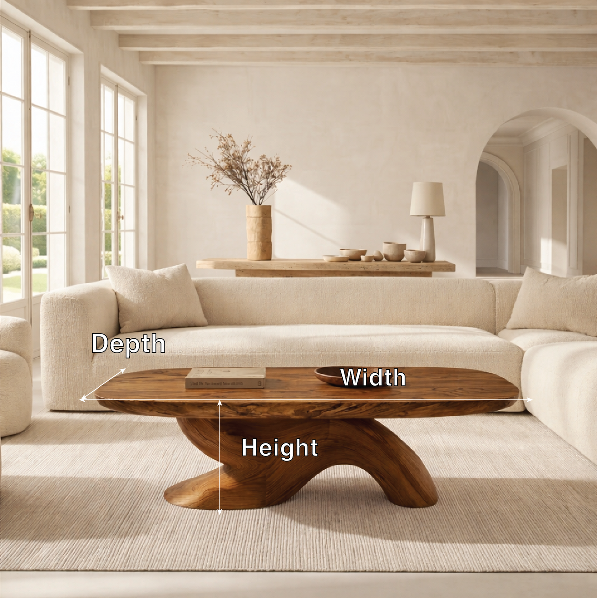 Organic Sculptural Coffee Table with Oval Top, Modern Minimalist Living Room Centerpiece - view 6 of 7