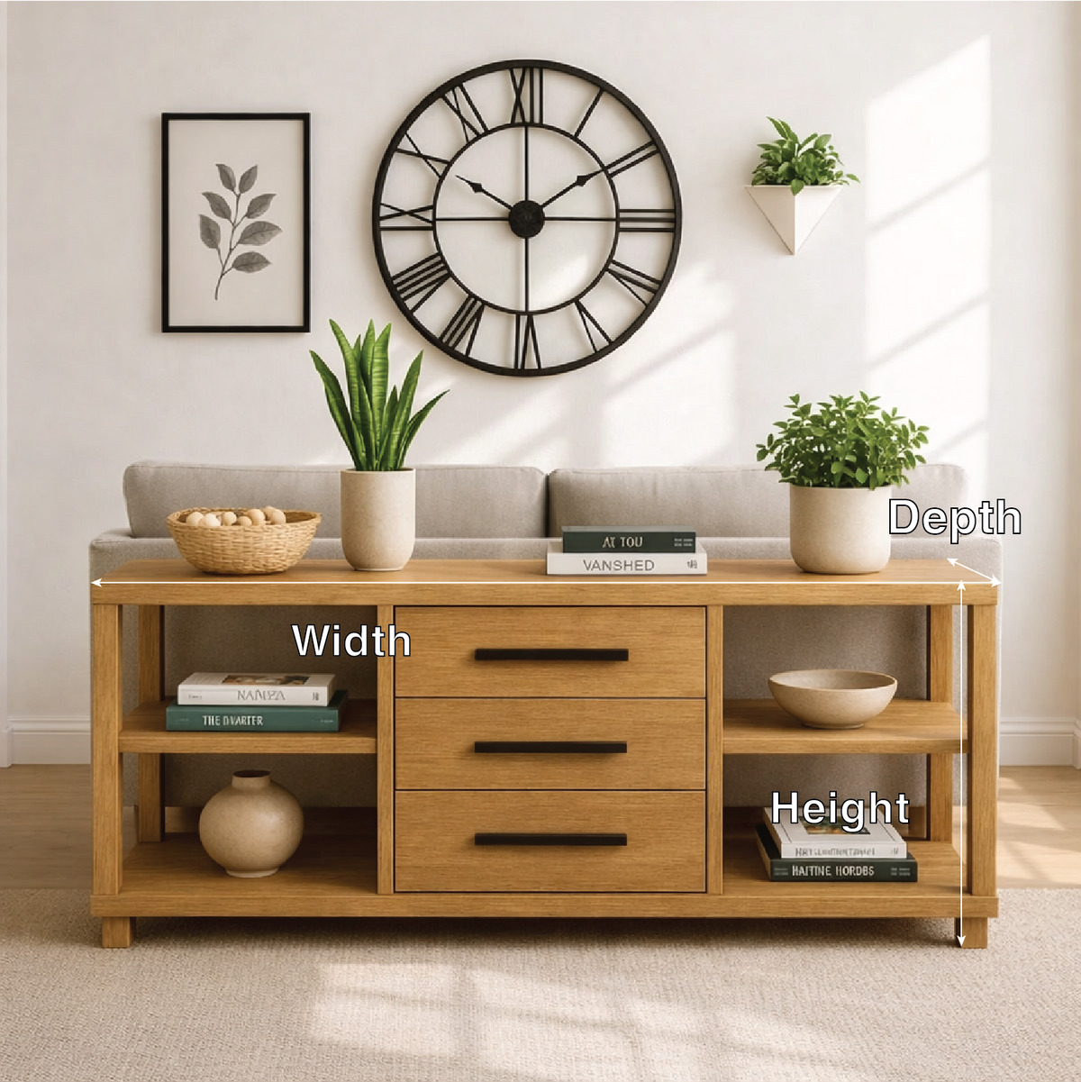 Solid Wood Console Table with Drawers and Shelves, Modern Walnut Entryway Sofa Table Storage Cabinet - view 2 of 7