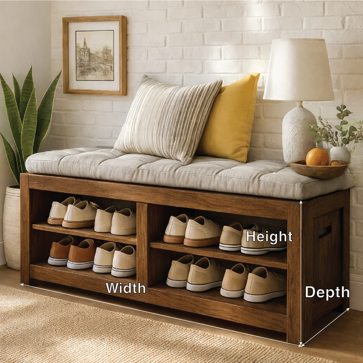 Solid Wood Entryway Bench with Shoe Storage Shelves, Rustic Hallway Organizer - view 4 of 7
