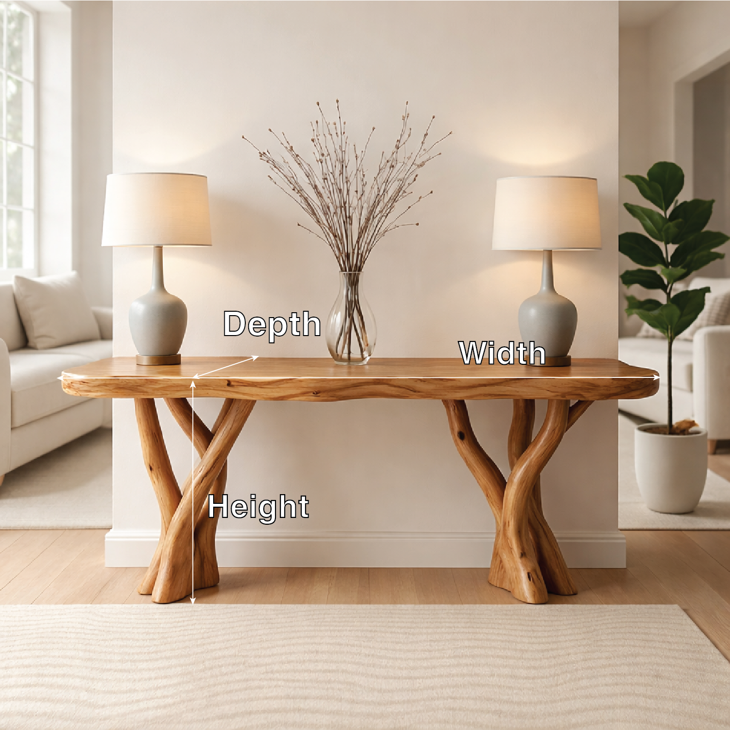 Rustic Solid Wood Console Table, Sculptural Branch Base Entryway Hallway Furniture - view 2 of 7