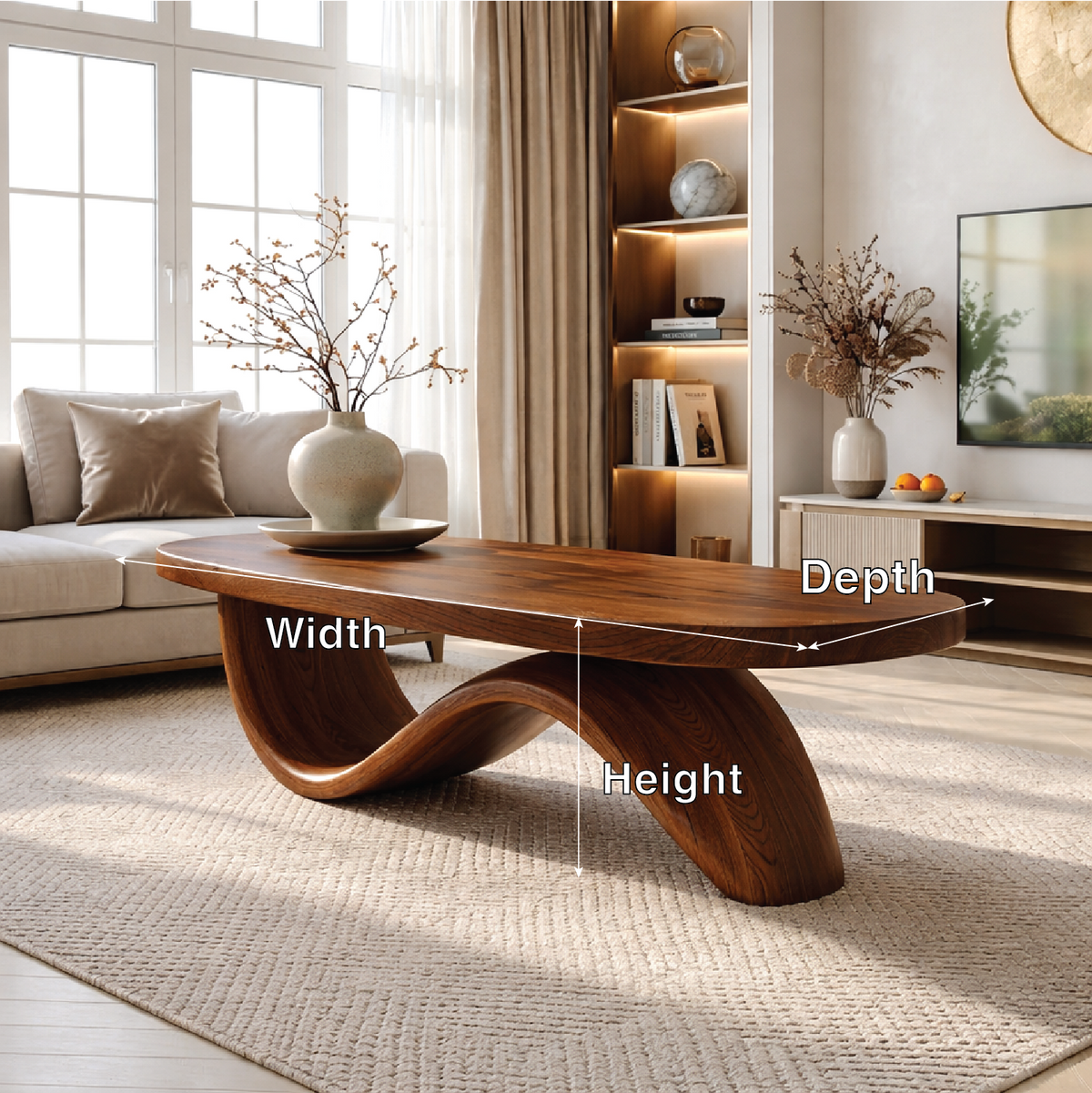 Elegant Wooden Coffee Table with Curved Wavy Design - view 6 of 7