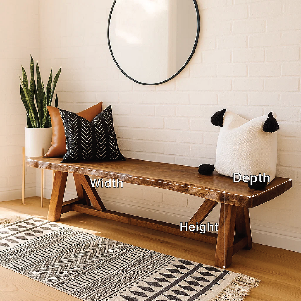 Live Edge Solid Wood Bench, Rustic Farmhouse Entryway Dining Seat - view 4 of 7