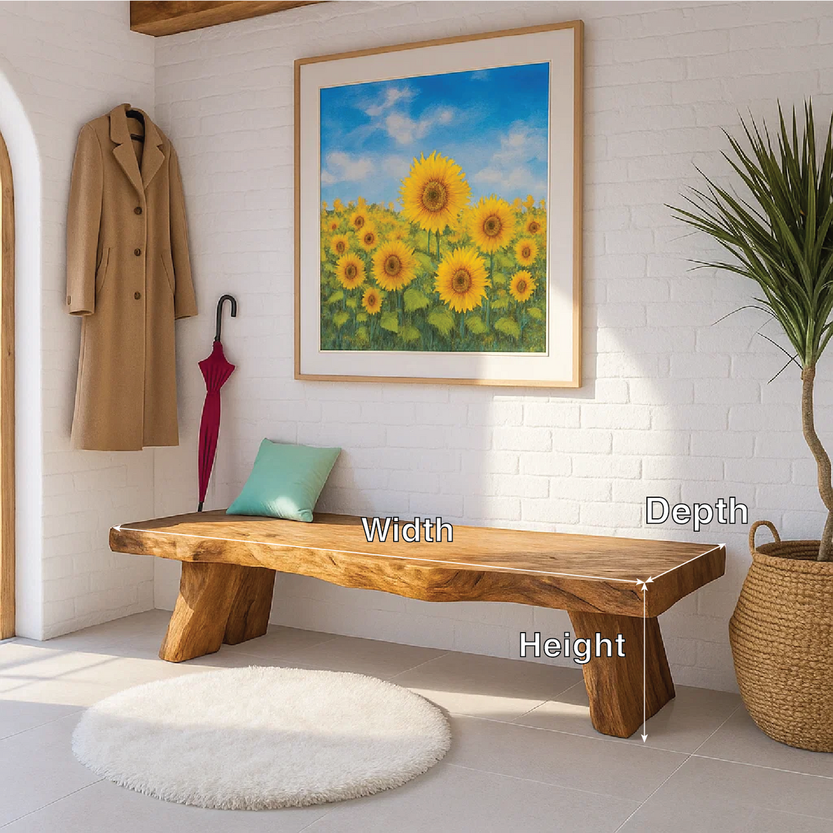 Solid Wood Entryway Bench with Sculptural Legs, Handmade Rustic Hallway Seat - view 2 of 7