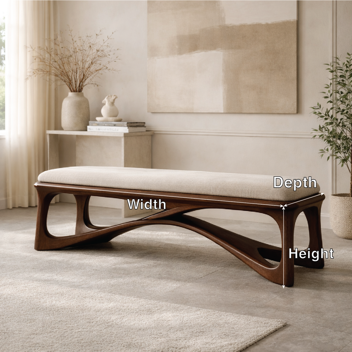 Modern Upholstered Wooden Entryway Bench, Sculptural Hallway Seating for Luxury Homes - view 6 of 7