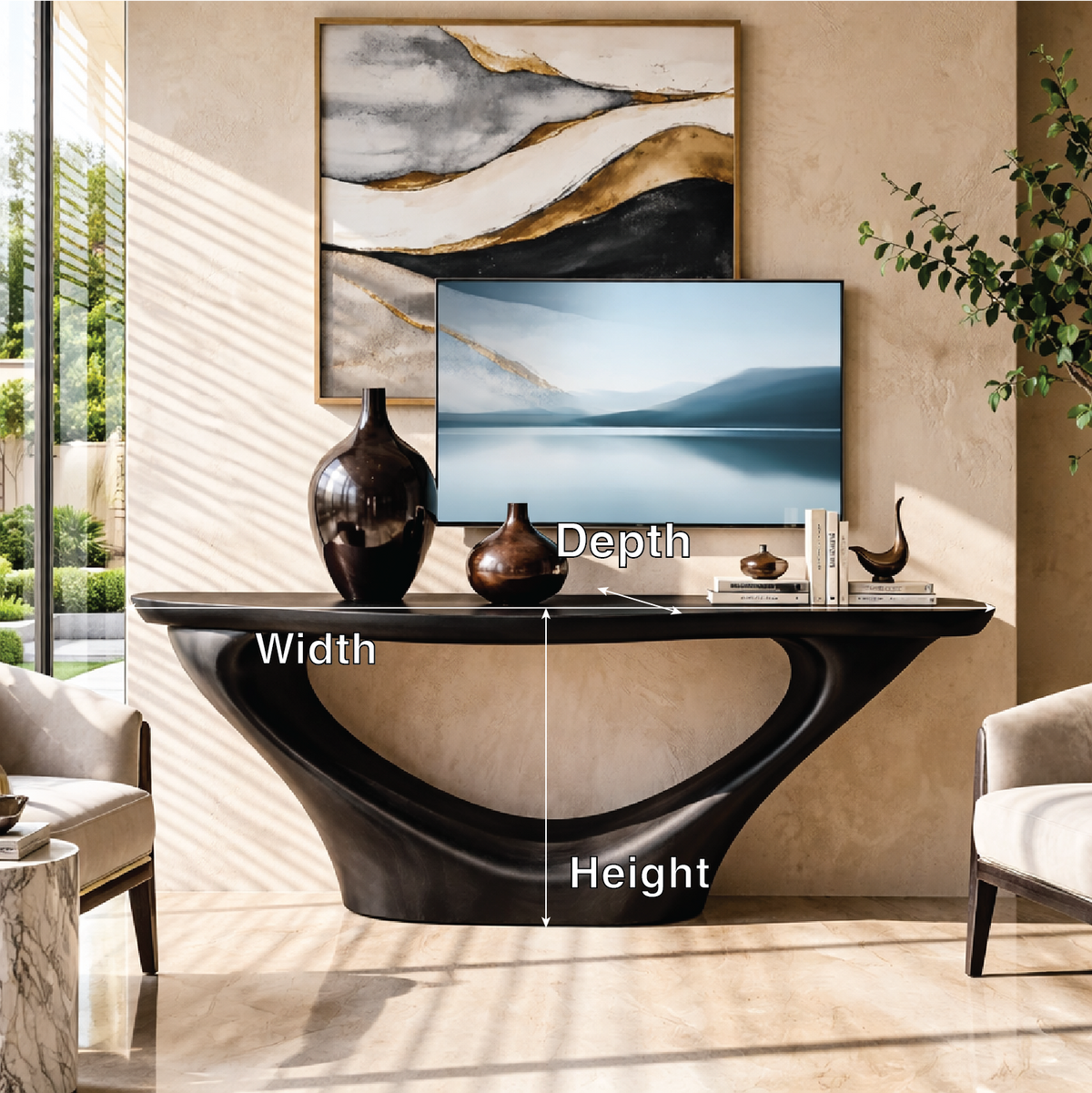 Solid Wood Console Table with Sculptural Curved Base, Modern Artistic Design - view 6 of 7