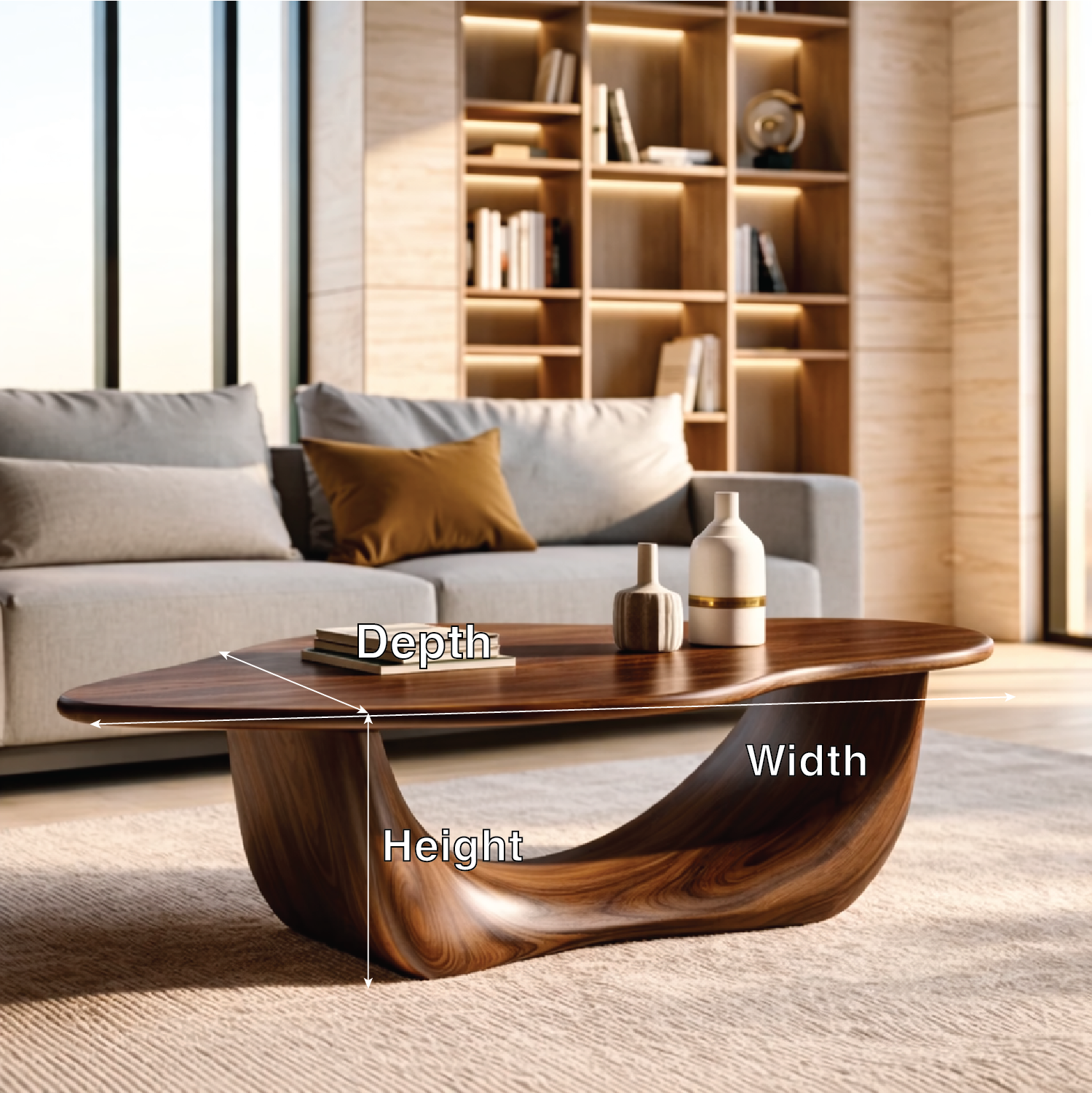 Organic Sculptural Coffee Table with Curved Base, Modern Living Room Centerpiece - view 5 of 7