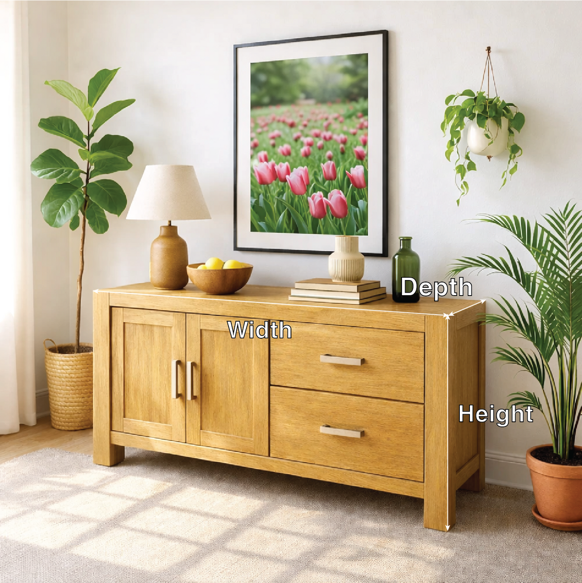 Solid Wood Console Table, Modern Wood Buffet Console with Doors and Drawers Storage - view 2 of 7