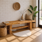 Live Edge Solid Wood Bench, Rustic Farmhouse Entryway Dining Seating - view 3 of 7