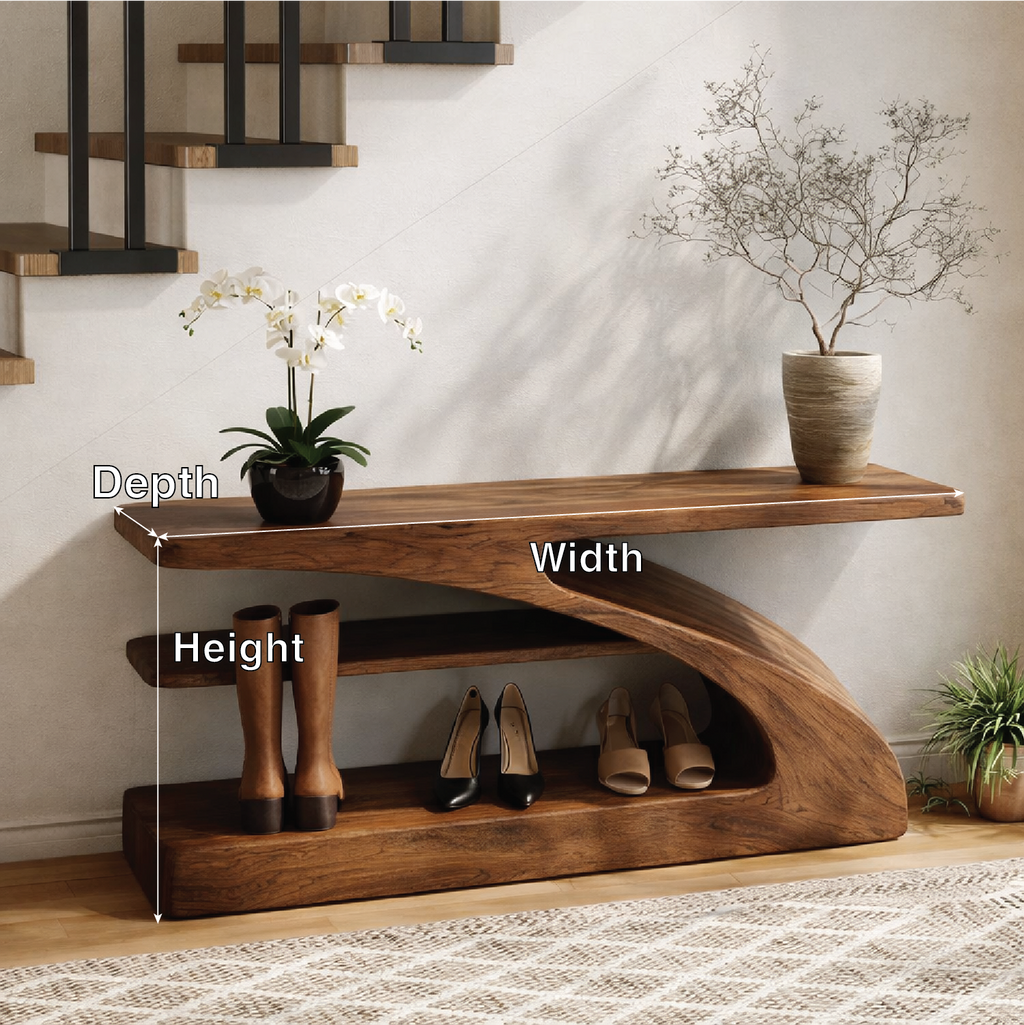 Modern Sculptural Solid Wood Entryway Bench with Shoe Storage - view 2 of 7